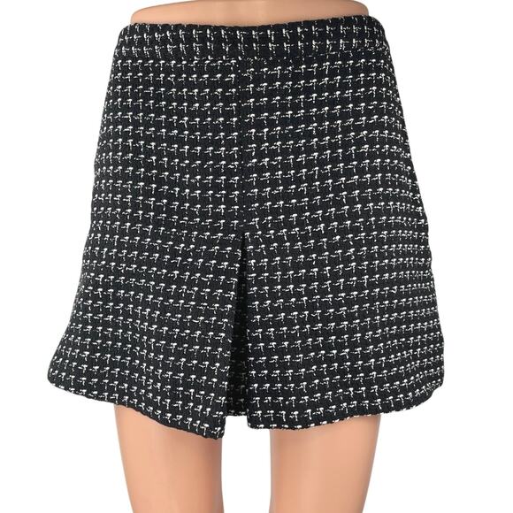 Mango MNG Women's Black White Tweed Knit Split Hem Mini A-Line Skirt Size S - Picture 1 of 5